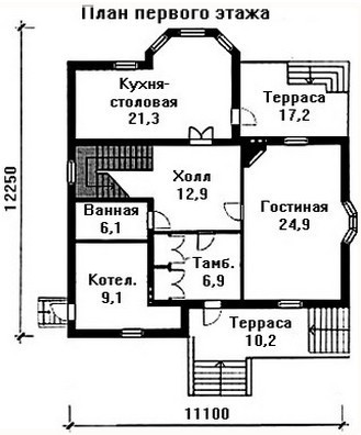 Дом из пеноблоков ПБ-165 (12,55x11,10 м)